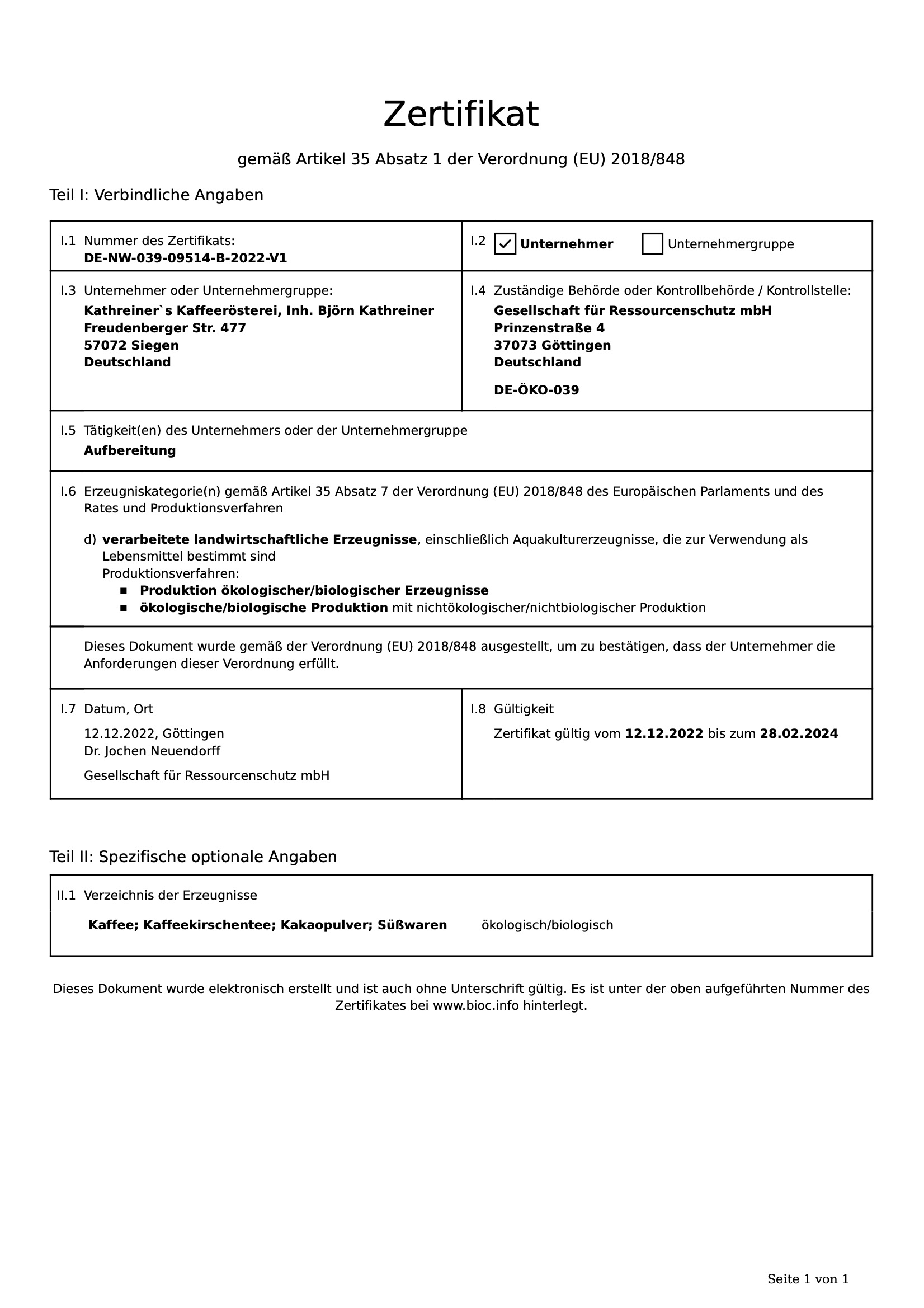 Bio Zertifikat Kathreiners